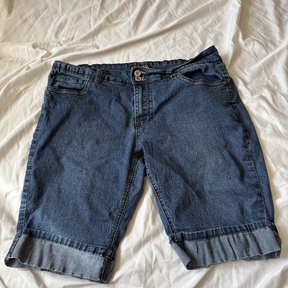 Angels Denim Bermuda Shorts Womens 12 Blue Stretch Cuffed Mid Rise